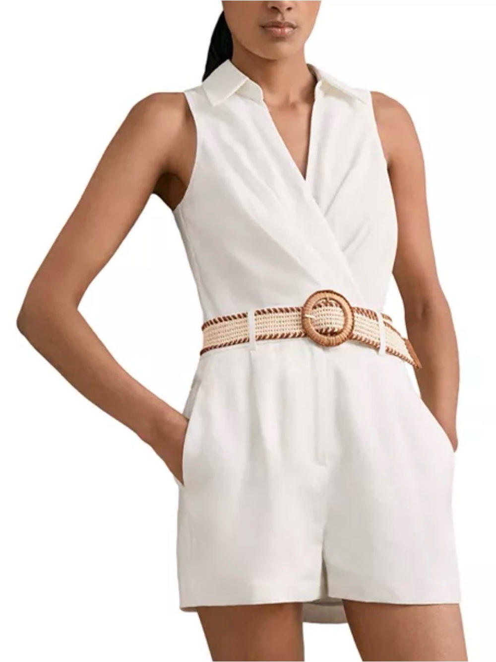 REISS Mila Linen Playsuit in size 4